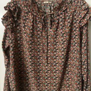 JODIFL Pink Long Sleeve Blouse with Ruffled Tie Front